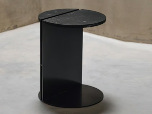 HALF NERO MARQUINA - Low round side table in marble and aluminum _ Maami Home